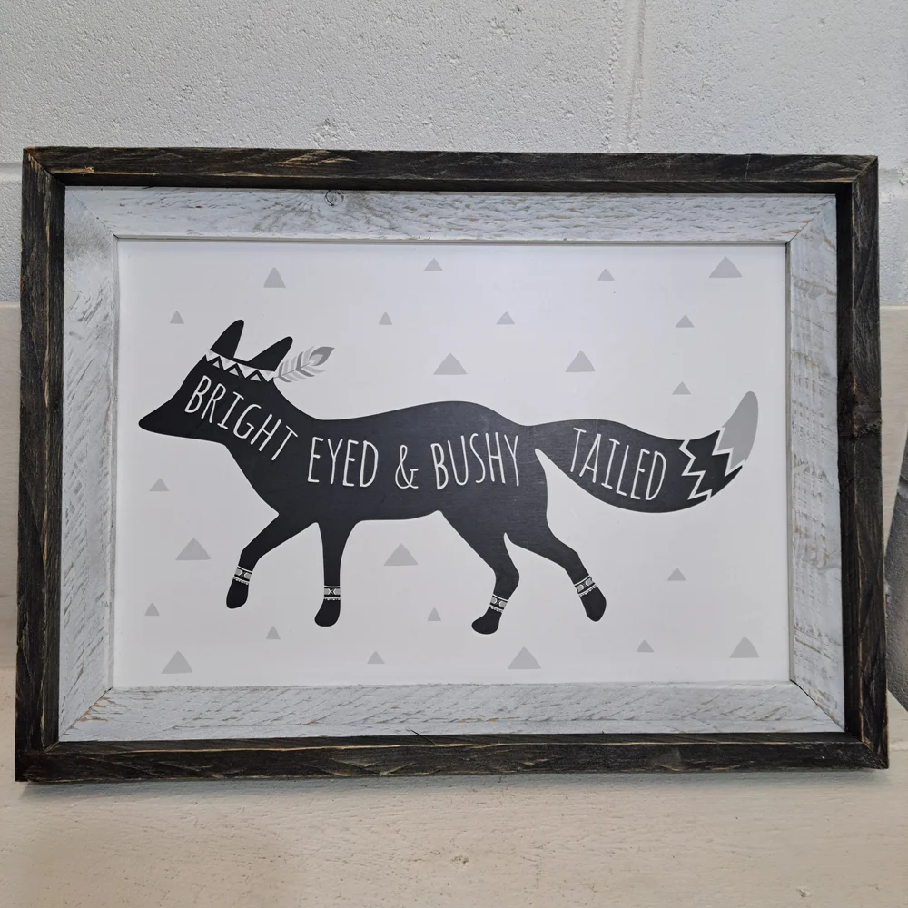 Wall Decor Modern Style Wood Framed Black and White Fox Wall Art‎ 19.5